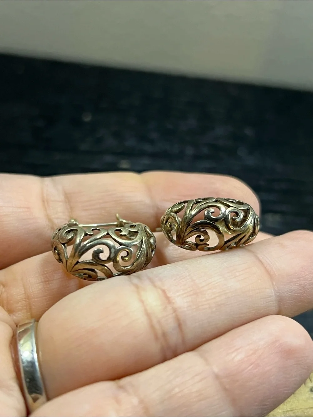 ilver 925 Pierced Filigree Creole Hoop Earrings